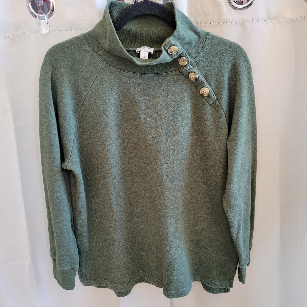 J Crew Womens Sweater XL Green Mock Neck Fleece Preppy Forest Fairy 16189x